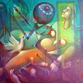 "La Venus et l'oiseau" huile sur toile 60x50cm ,coll. France